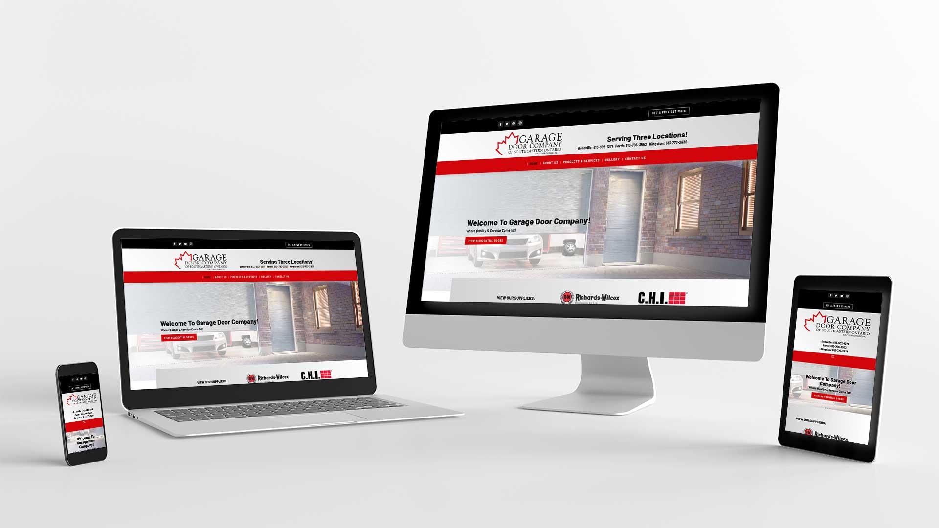 display of Garage Door website on various devices