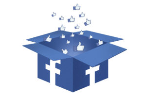 animation of branded Facebook box with likes floating out of open top